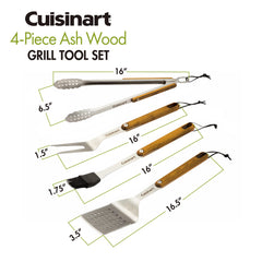 4 Piece Ash Wood Grill Tool Set
