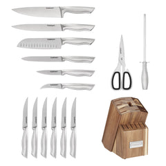 15pc Elite Series Stainless Steel Block Set with Acacia Block