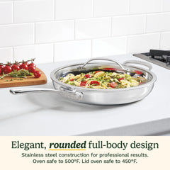 PureClad™ Triple-Ply 12" Stainless Steel Skillet with Helper Handle and Cover