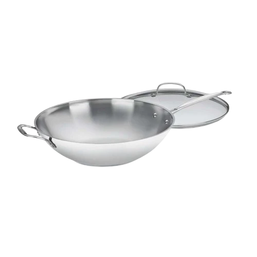 Chef's Classic™ Stainless 14" Stir-Fry Pan with Helper Handle & Glass Cover